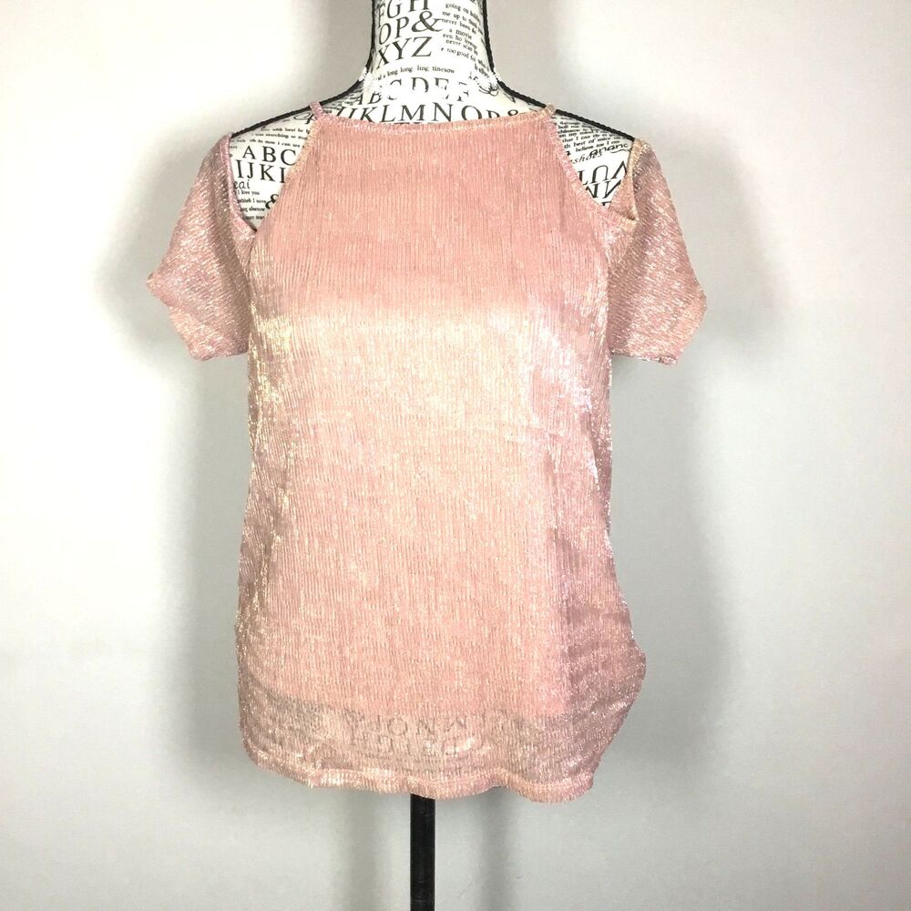 Pink gold sparkle top cold shoulder going out bling party special occasion S